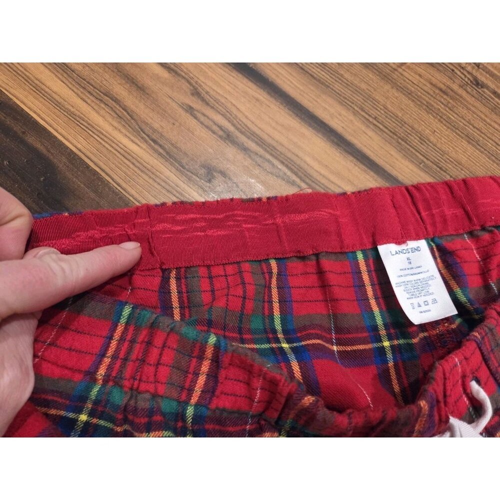 Lands’ End Red Plaid Flannel Pajama Set XL Cotton Button Up PJs Holiday - Picture 7 of 8